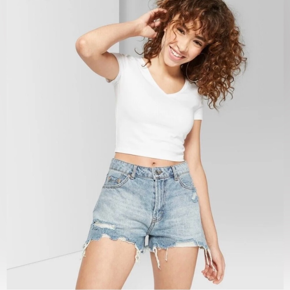 New Wild Fable V-Neck Cropped T Shirt White Responsible Recycled S M